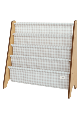 Rack em Material Reciclado para Livros Estampa Xadrez Bege 3 Sprouts