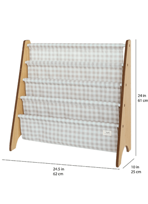 Rack em Material Reciclado para Livros Estampa Xadrez Bege 3 Sprouts