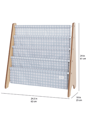 Rack em Material Reciclado para Livros Estampa Xadrez Azul 3 Sprouts