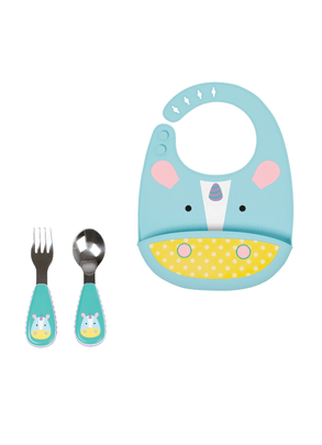 Kit Talheres e Babador Cata Migalhas Zoo Unicórnio Skip Hop