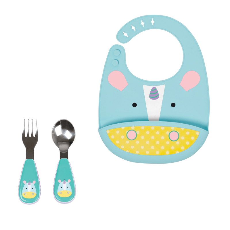 KIT-TALHERES-E-BABADOR-CATA-MIGALHAS-ZOO-UNICORNIO-SKIP-HOP