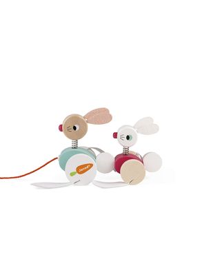 Brinquedo de Madeira Coelhos para Passear com Rodinhas Janod