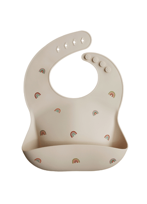 Babador Cata-Migalha de Silicone Aveia Arco-Íris Mushie