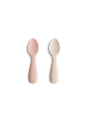 Kit com Duas Colheres para Introdução Alimentar de Silicone Rosa e Nude Mushie