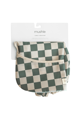 Babador De Manga Longa De Silicone Xadrez Aveia E Verde Mushie