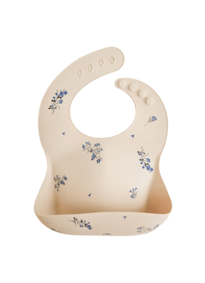 Babador Cata-Migalhas De Silicone Flores Azuis Mushie