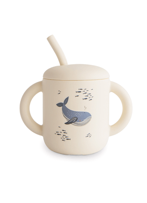 Copo De Treinamento Com Canudo De Silicone Baleia Mushie