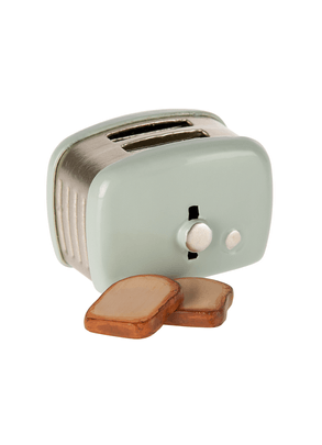 Brinquedo Kit Mini Torradeira Menta Com Duas Fatias De Pão Para Ratinho Maileg
