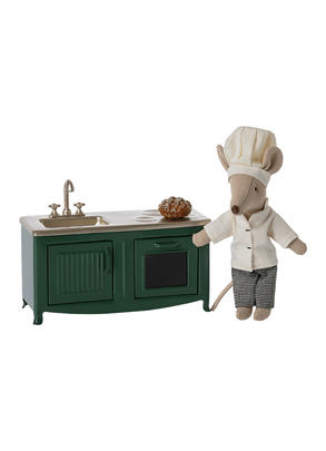 Brinquedo Mini Armário De Cozinha Com Fogão Verde, Fôrno E Pão Para Ratinho Maileg