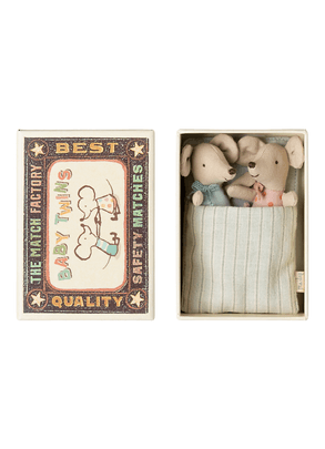 Kit Pelúcia Ratinho Gêmeos Com Caixa De Fósforo Maileg